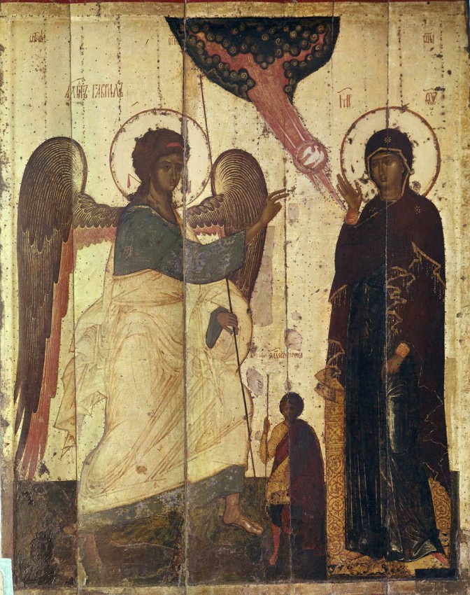 11-Благовещение с вмч. Фёдором Тироном. Новгород. Церковь Бориса и Глеба в Плотниках. 2-я пол. XIV в.